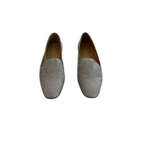 J.Crew Womens Silver Glitter Loafers Size 9 Slip-On Flats Elegant Sparkle Shoes